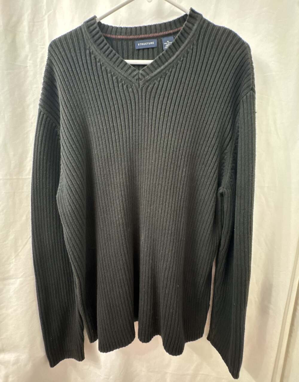 Y2K Structure 100% Cotton Ribbed V-Neck Sweater